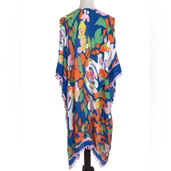 Shiraleah Multicolor Floral Boho Gypsy Pom Pom Cover Up Duster O/S - Picture 4 of 5